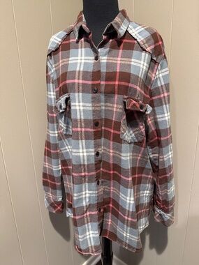 B39 Matchstick Women’s XL Relaxed Plaid Long Button-Down Shirt